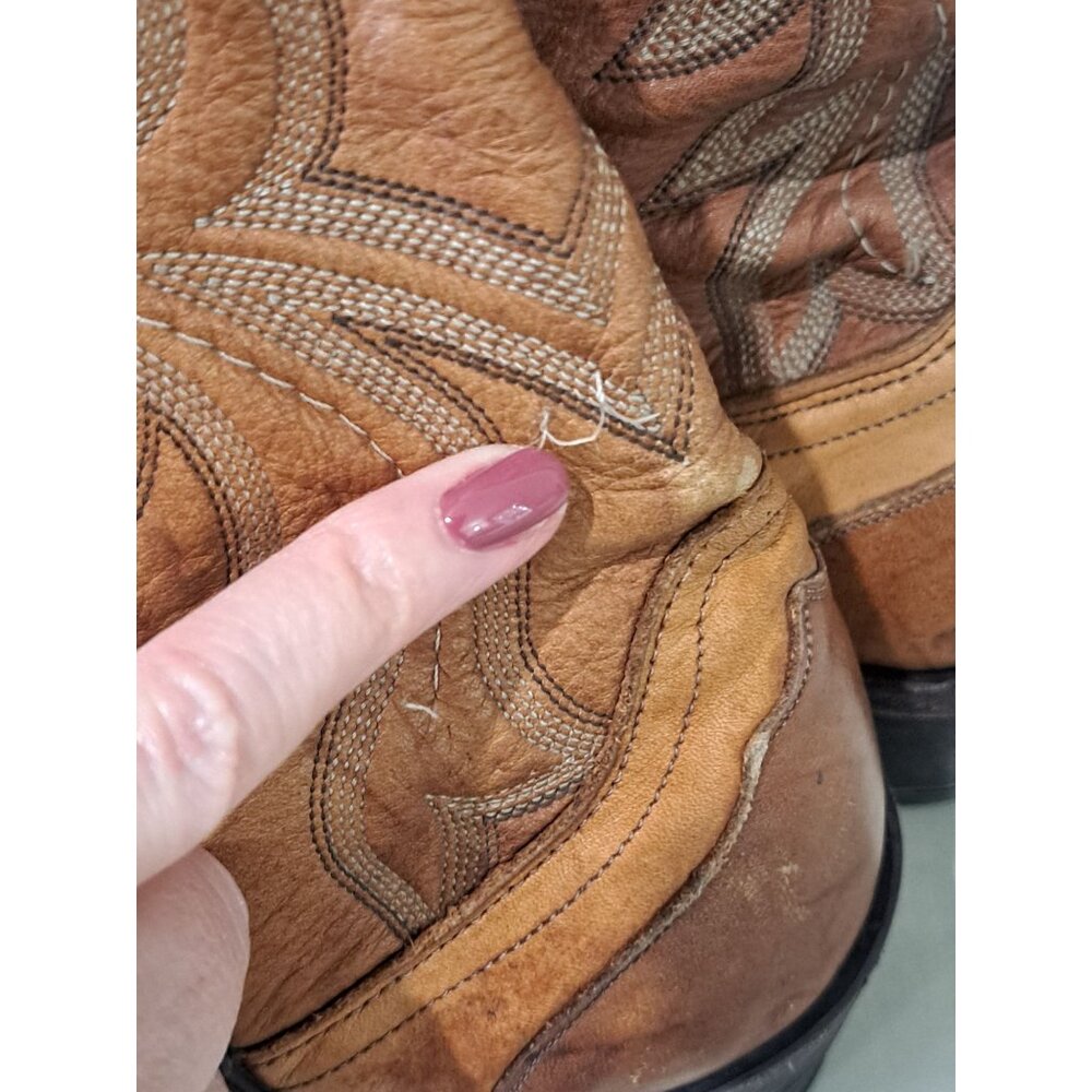 Dan Post Mens Brown Leather Western Cowboy Boots  Embroidered Scalloped Toe 9D - Picture 13 of 13